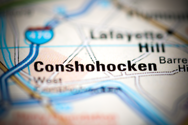 Conshohocken on a geographical map of US